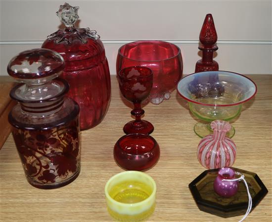 A collection of cranberry, ruby and mixed coloured glassware (11)